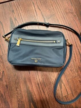 Michael Kors Navy Leather Shoulder Crossbody with Gold Hardware